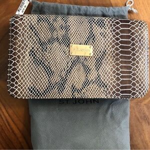 St. John Brown and Cream Clutch with Gold Accent